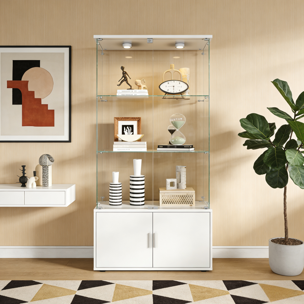 Wine & Beer Guayaquil - White Double-door 4-Layer Storage Display Wine