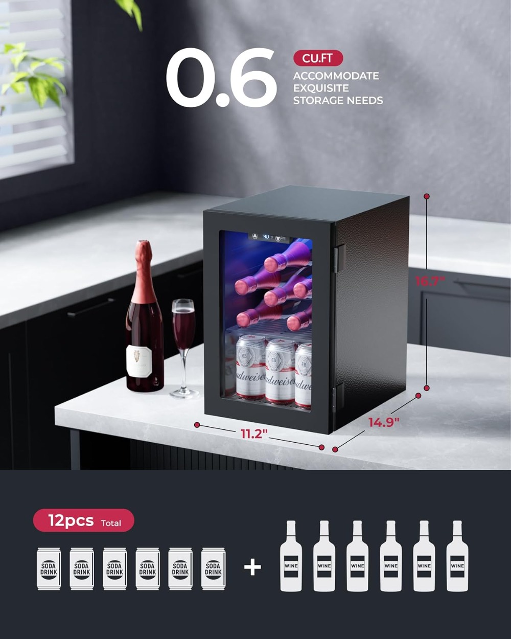 6-Bottle & 6-Can Compact Fridg - Wine And Beer Undercounter Fridge ulasan dan harga