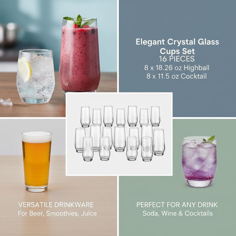 Glassware Collection 16-Piece  - Wine Beer Mixed Drinks ulasan dan harga