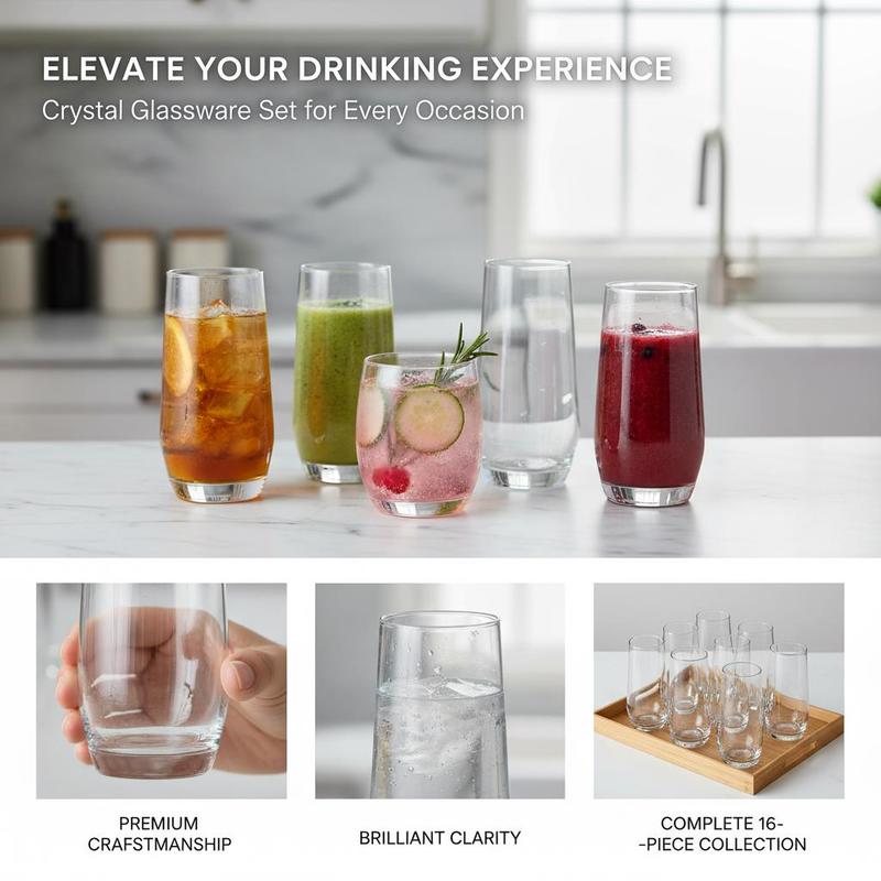 Glassware Collection 16-Piece  - Wine Beer Mixed Drinks ulasan dan harga