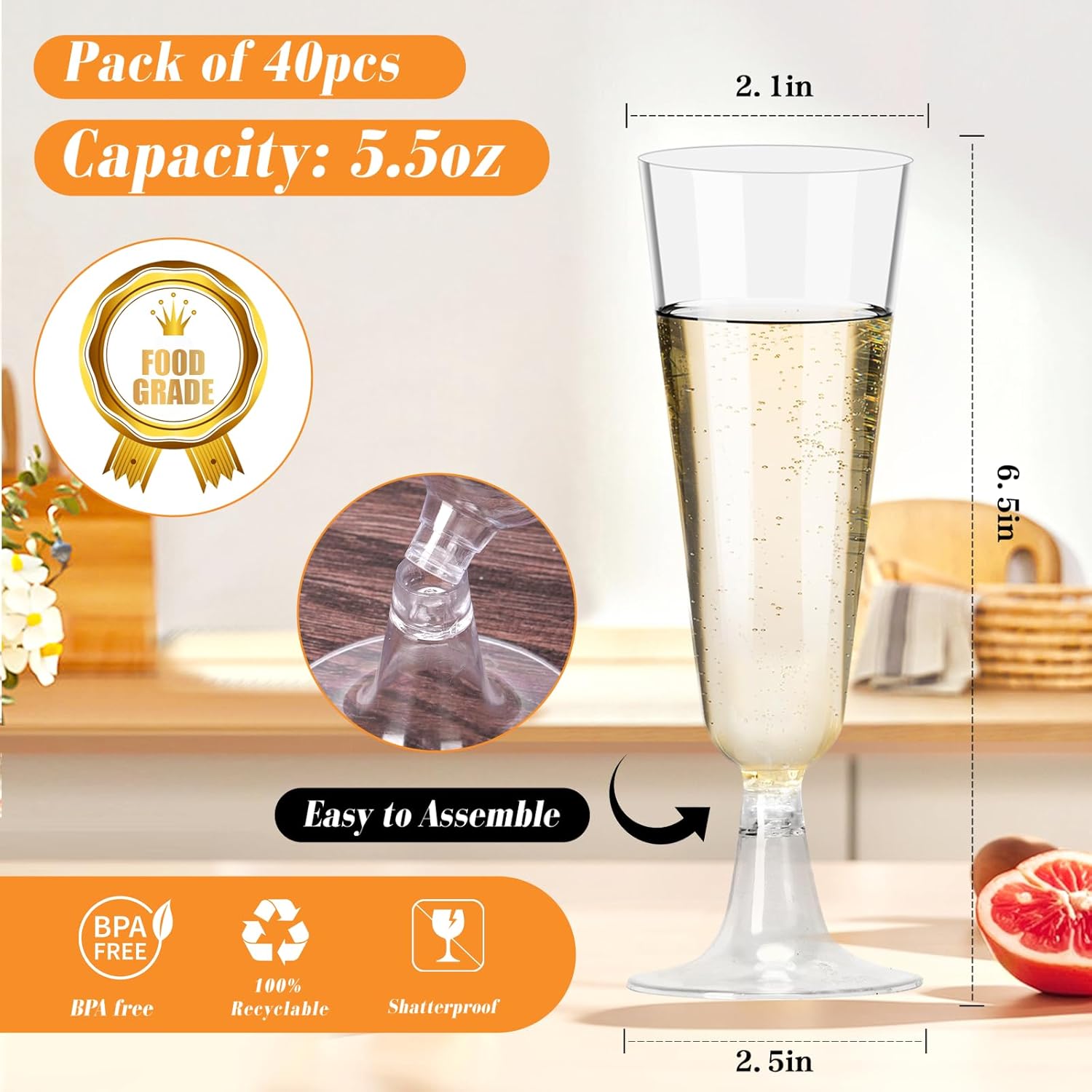 Plastic Champagne Flutes 40 Pa - Wine & Beer Guayaquil ulasan dan harga